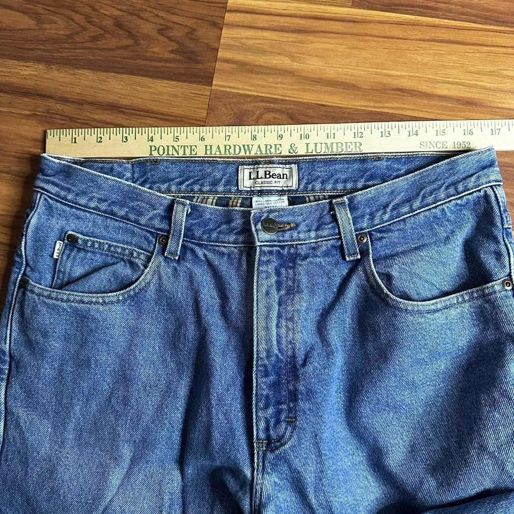 LL Bean Flannel Lined Jeans Mens 34x34 Blue Classic Fit Straight Leg Denim